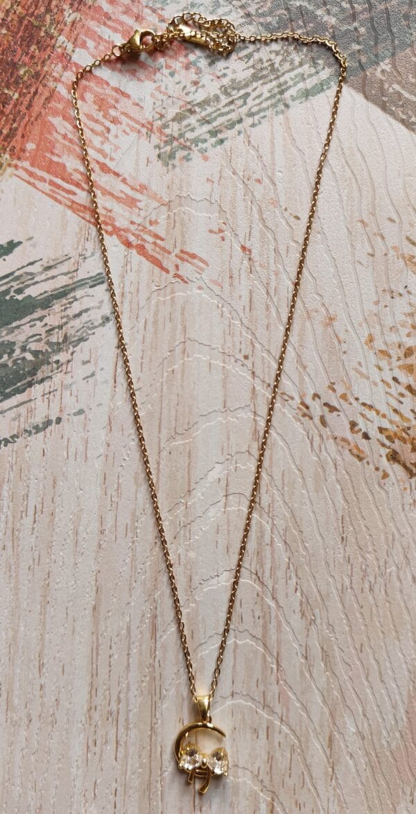 18K Gold Plated Moon With Bow Pendant Necklace