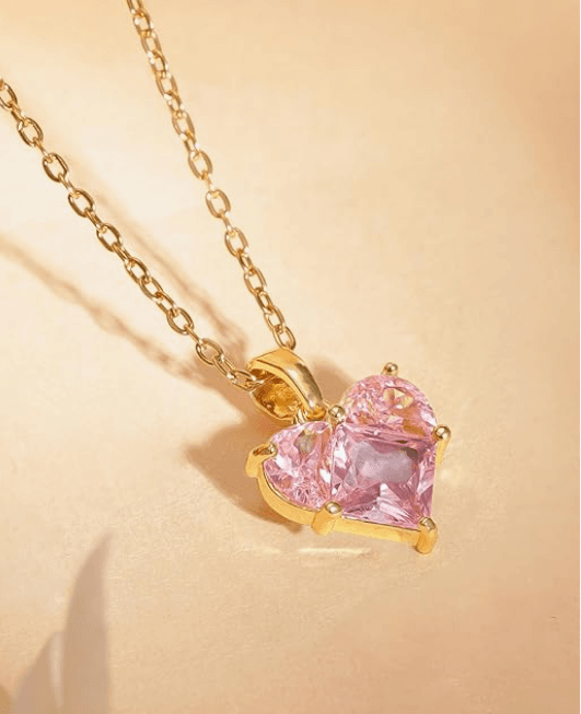 18KT Gold Plated Pink Stone Studded Heart Pendant Necklace
