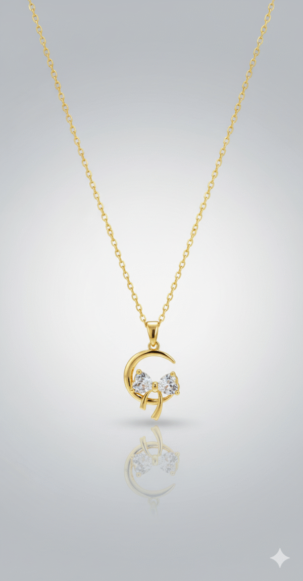 Anti Tarnish Moon with Bow Pendant Necklace