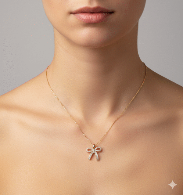 Anti Tarnish Ribbon Charm Bow Necklace (2) Anti Tarnish Ribbon Charm Bow Necklace (2)