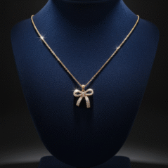 Anti Tarnish Ribbon Charm Bow Necklace
