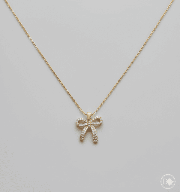 Anti Tarnish Ribbon Charm Bow Necklace (3)