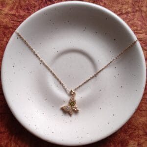 Floral Zircon Butterfly Pendant Necklace