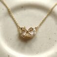 Dainty Ribbon Necklace with Zirconia Crystals
