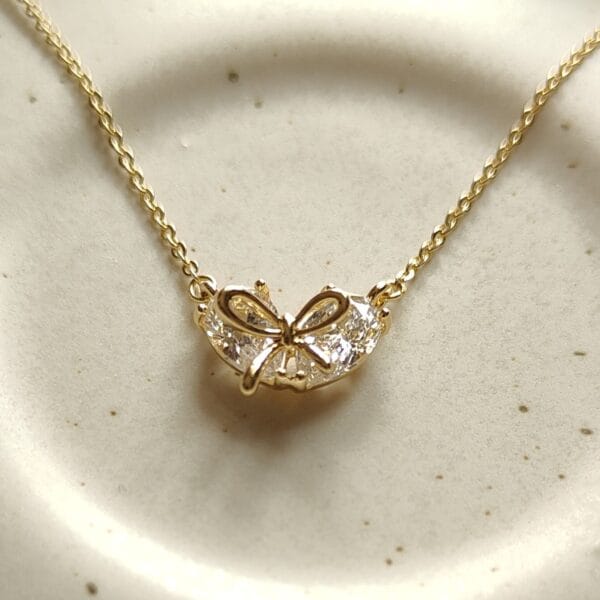 Dainty Ribbon Necklace with Zirconia Crystals