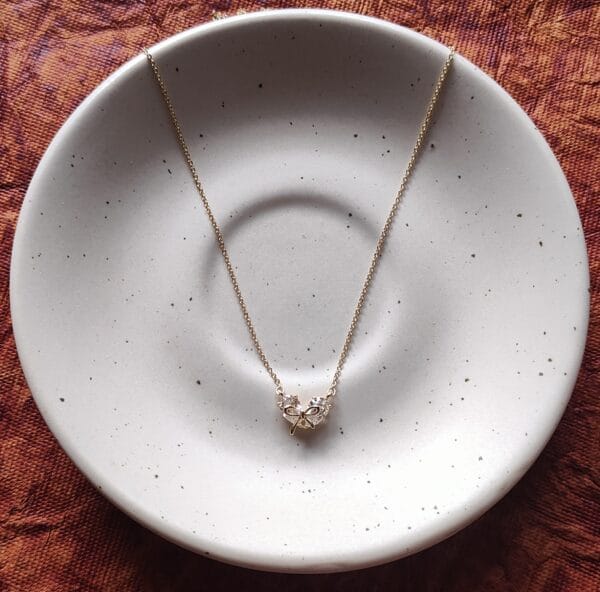 Dainty Ribbon Necklace with Zirconia Crystals & Anti Tarnish Chain