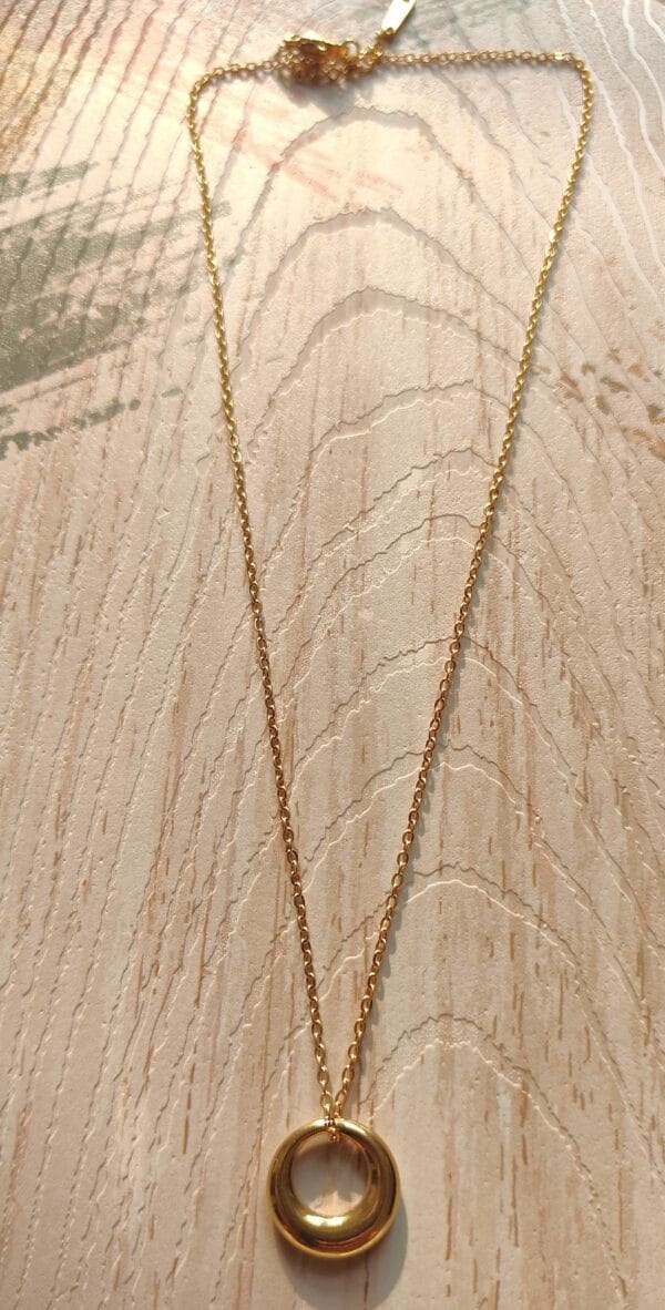 Glossy Gold Puff Pendant Anti Tarnish Necklace