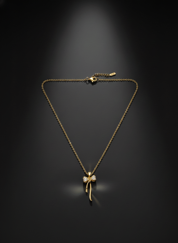 Gold PLated Bow Pendant Necklace