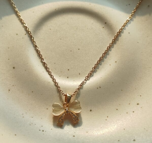 Gold Plated Bow Pendant Necklace