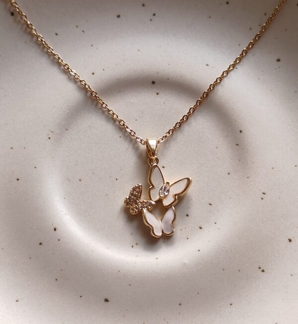 Gold Plated Three Butterfly Anti Tarnish Necklace