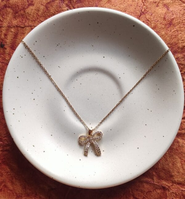 Gold Plated Zircon Bow Necklace