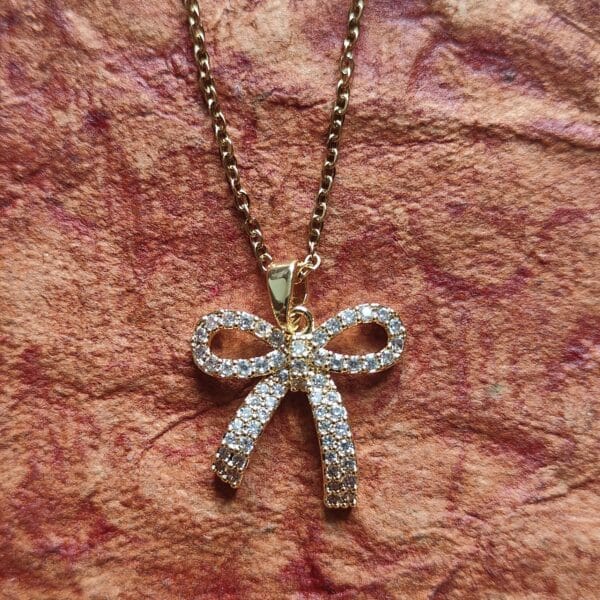 Gold Plated Zircon Bow Necklace for Women