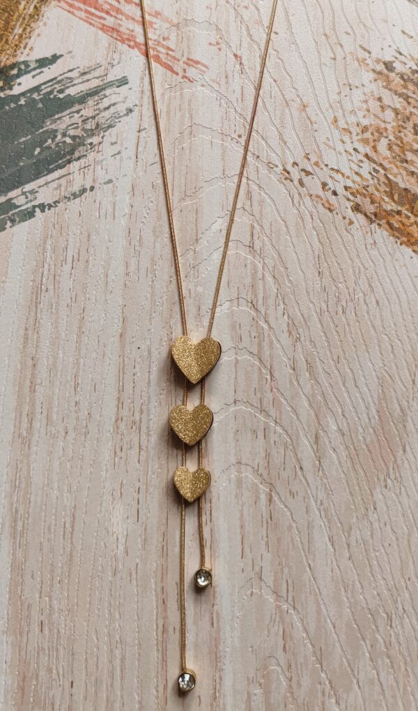 Heart Pendant with Dual Crystal Drops Necklace