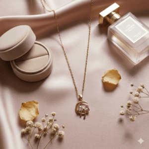 Moon with Crystal Bow Pendant Necklace