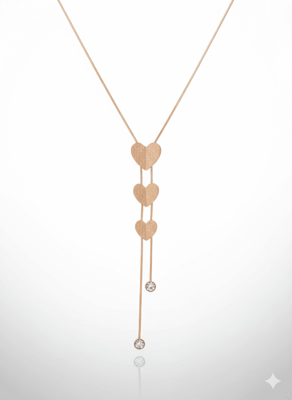 Triple Heart Dual Crystal Drops Anti Tarnish Necklace