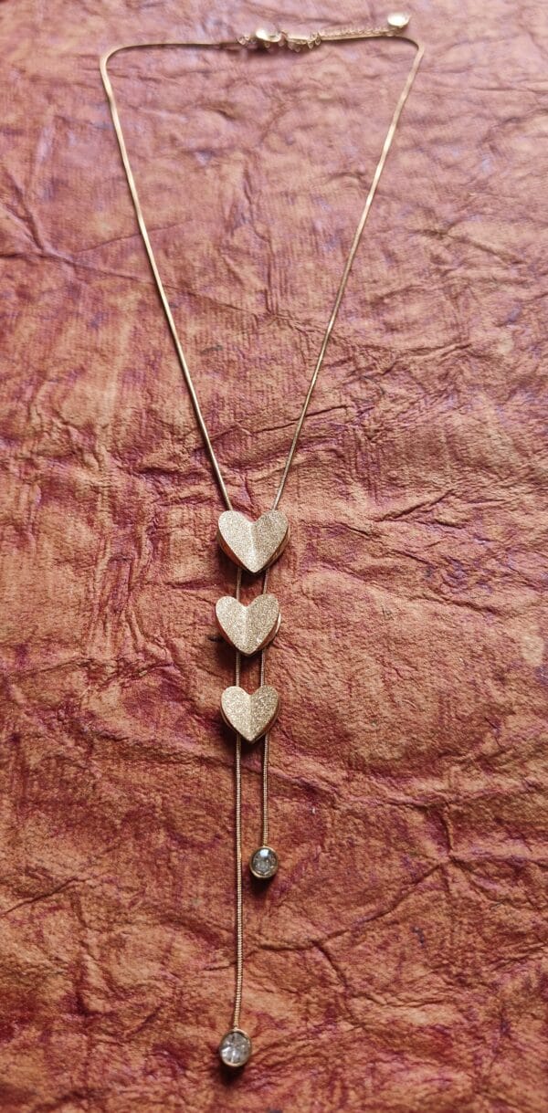 Triple Heart Pendant with Dual Crystal Drops Anti Tarnish Necklace