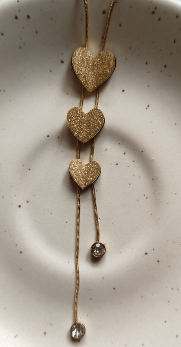 Triple Heart Pendant with Dual Crystal Drops Necklace