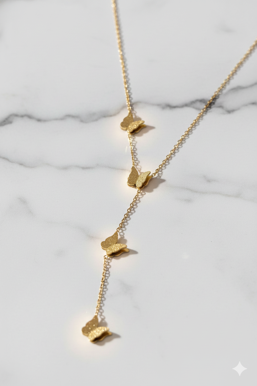 Triple Flutter Butterfly Drop Necklace
