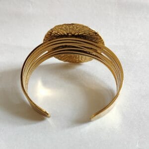 18K gold plated helios sunburst statement cuff bracelet with textured medallion for women