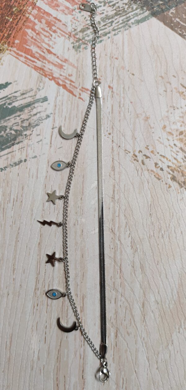 Anti-tarnish silver layered celestial charm bracelet with evil eye moon and stars for women Anti-tarnish silver layered celestial charm bracelet with evil eye moon and stars for women tipsy looks