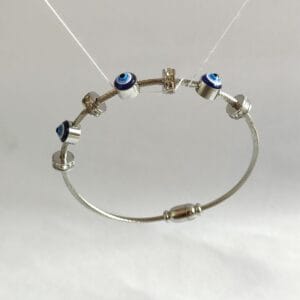 Evil Eye Twisted Cable Bangle Bracelet – Silver Edition Silver Evil Eye Bracelet - Anti Tarnish | Tipsy Looks