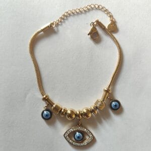 18K gold plated crystal evil eye charm bracelet with gold beads for women tipsy looks