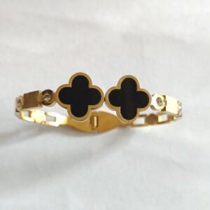 Midnight Clover Linked Bangle - 18K Gold Plated (Anti-Tarnish) - Tipsy Looks