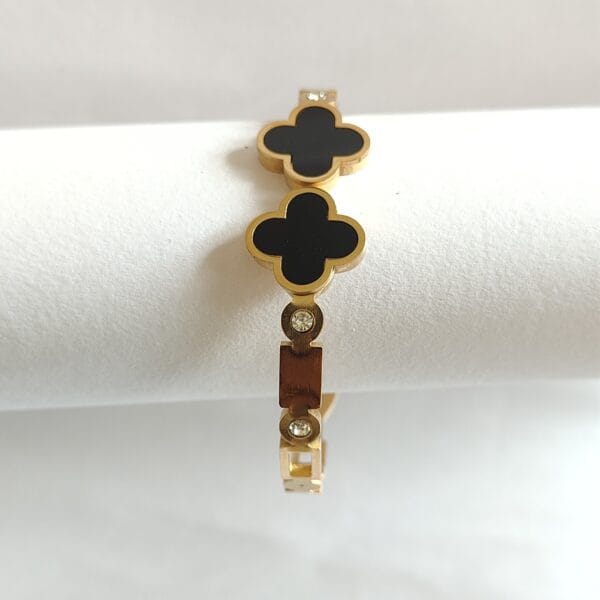 Midnight Clover Linked Bangle - 18K Gold Plated (Anti-Tarnish) - Tipsy Looks