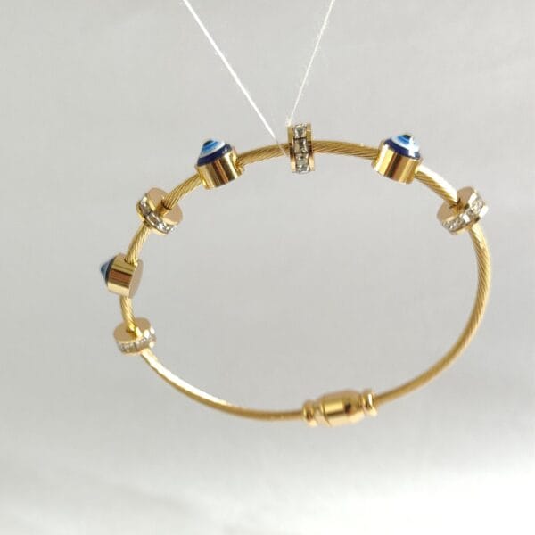 Nazar Evil Eye Twisted Cable Bangle Bracelet - 18K Gold Plated - Tipsy Looks