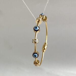 Nazar Evil Eye Twisted Cable Bangle Bracelet - 18K Gold Plated - Tipsy Looks