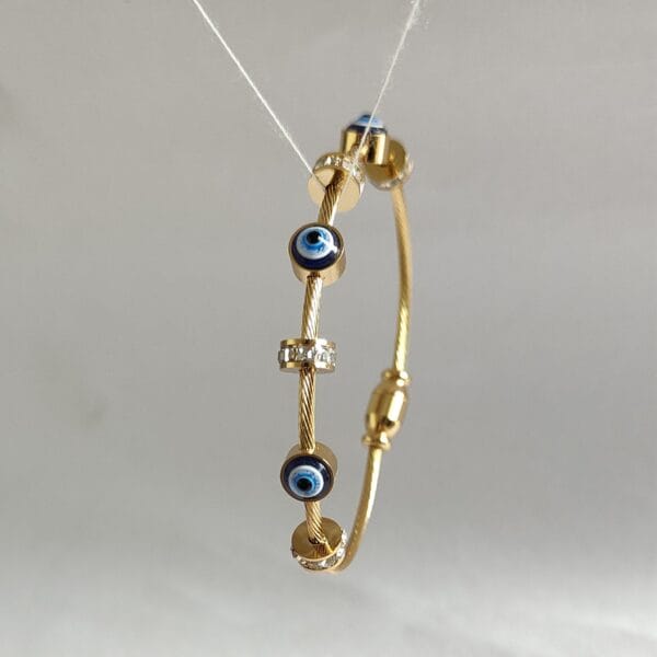 Nazar Evil Eye Twisted Cable Bangle Bracelet - 18K Gold Plated - Tipsy Looks