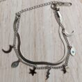 Anti-tarnish silver layered celestial charm bracelet with evil eye moon and stars for women tipsy looks