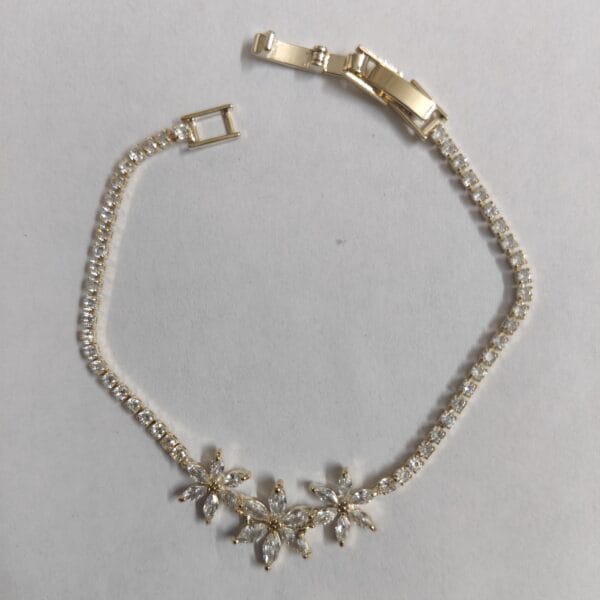 18K gold plated crystal tennis bracelet with three cubic zirconia flowers for women tipsy looks